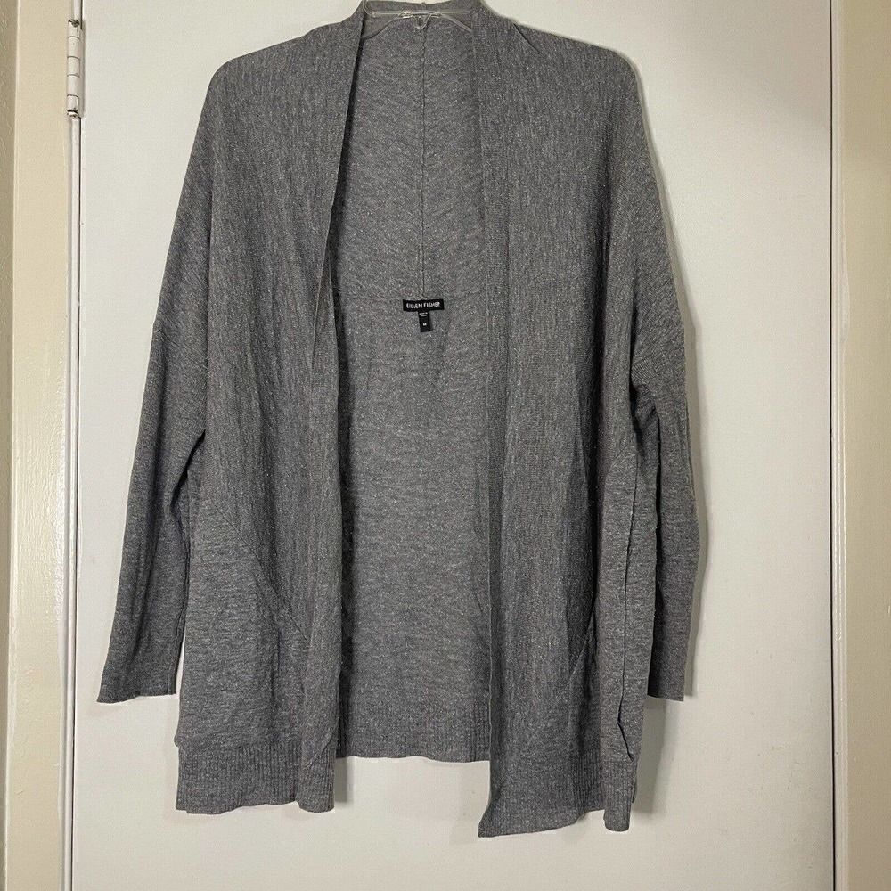 Eileen Fisher Gray Casual wool blend knit cardigan sweater with pockets size M